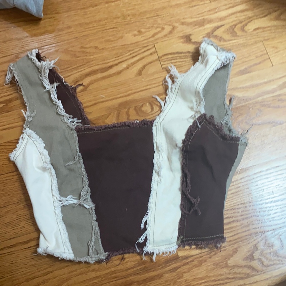 Jaded London Brown Patchwork Denim Corset Top
